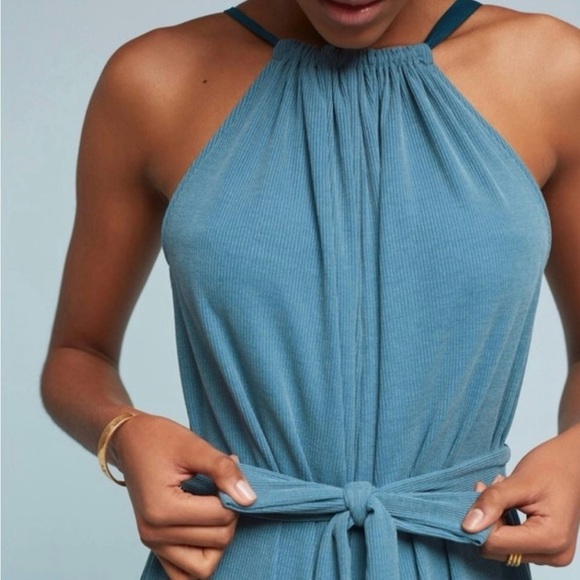 ANTHROPOLOGIE HD In Paris Jacenta Wide Leg Halter Jumpsuit Blue Size Small - Picture 3 of 11
